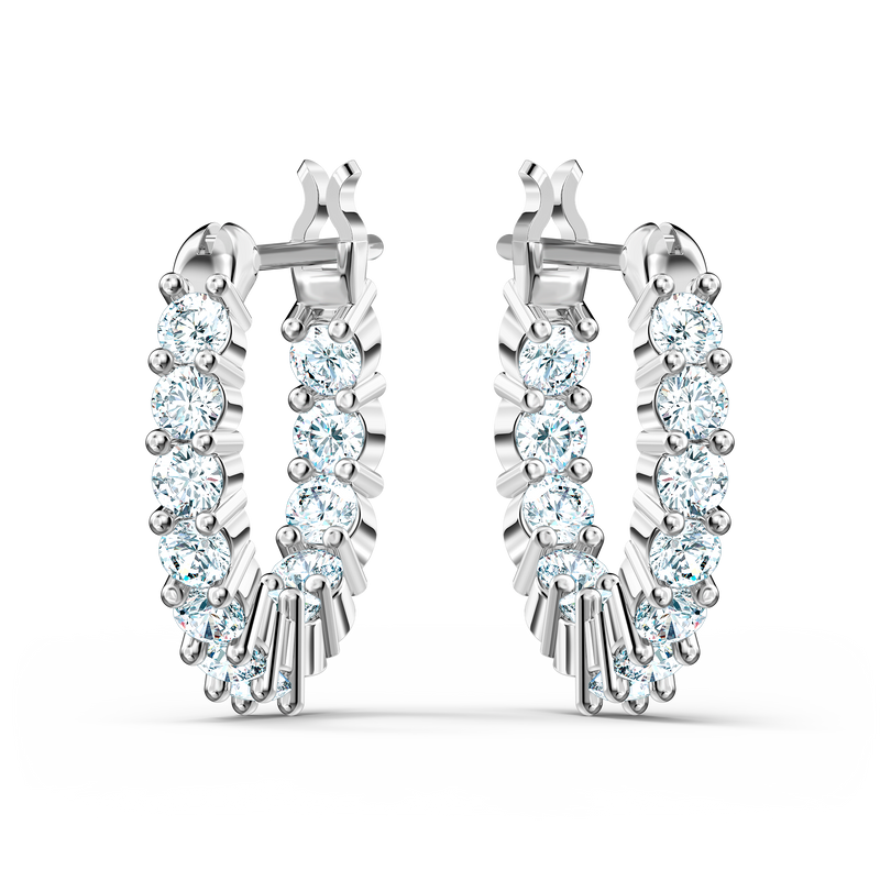 SWAROVSKI VITTORE HOOP EARRINGS, ROUND CUT, WHITE, RHODIUM PLATED 5562126