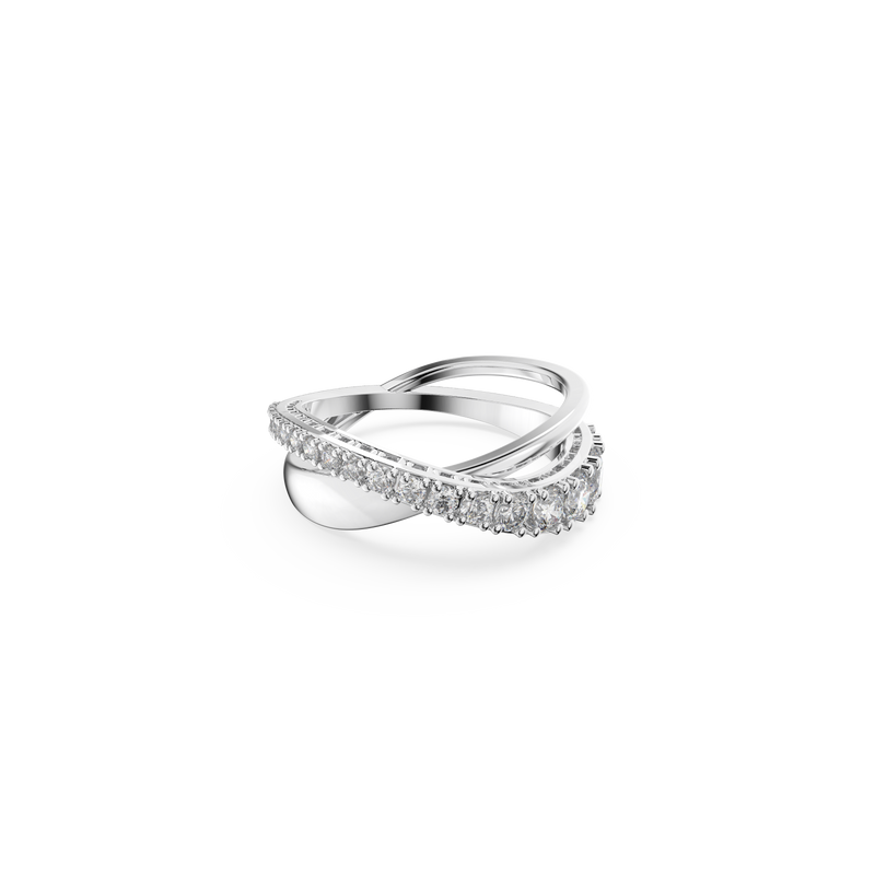 SWAROVSKI TWIST RING, ROUND CUT, WHITE, RHODIUM PLATED