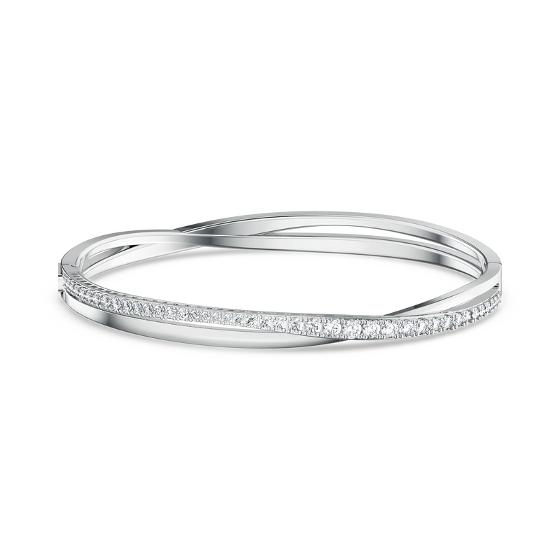 SWAROVSKI TWIST BANGLE, WHITE, RHODIUM PLATED