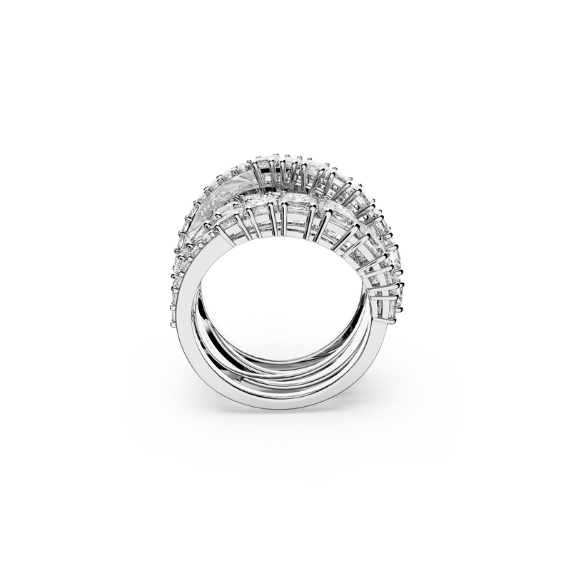 SWAROVSKI TWIST WRAP RING, MIXED CUTS, WHITE, RHODIUM PLATED