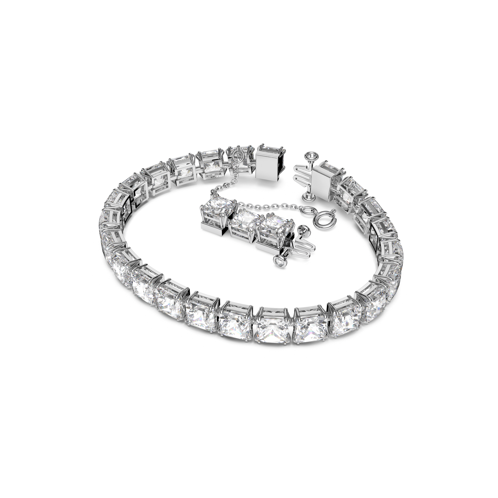 Millenia bracelet, Square cut, Small, White, Rhodium plated