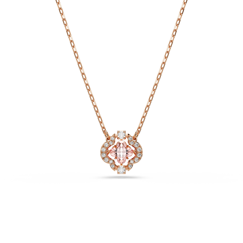 Swarovski Una necklace, Clover, Pink, Rose gold-tone plated
