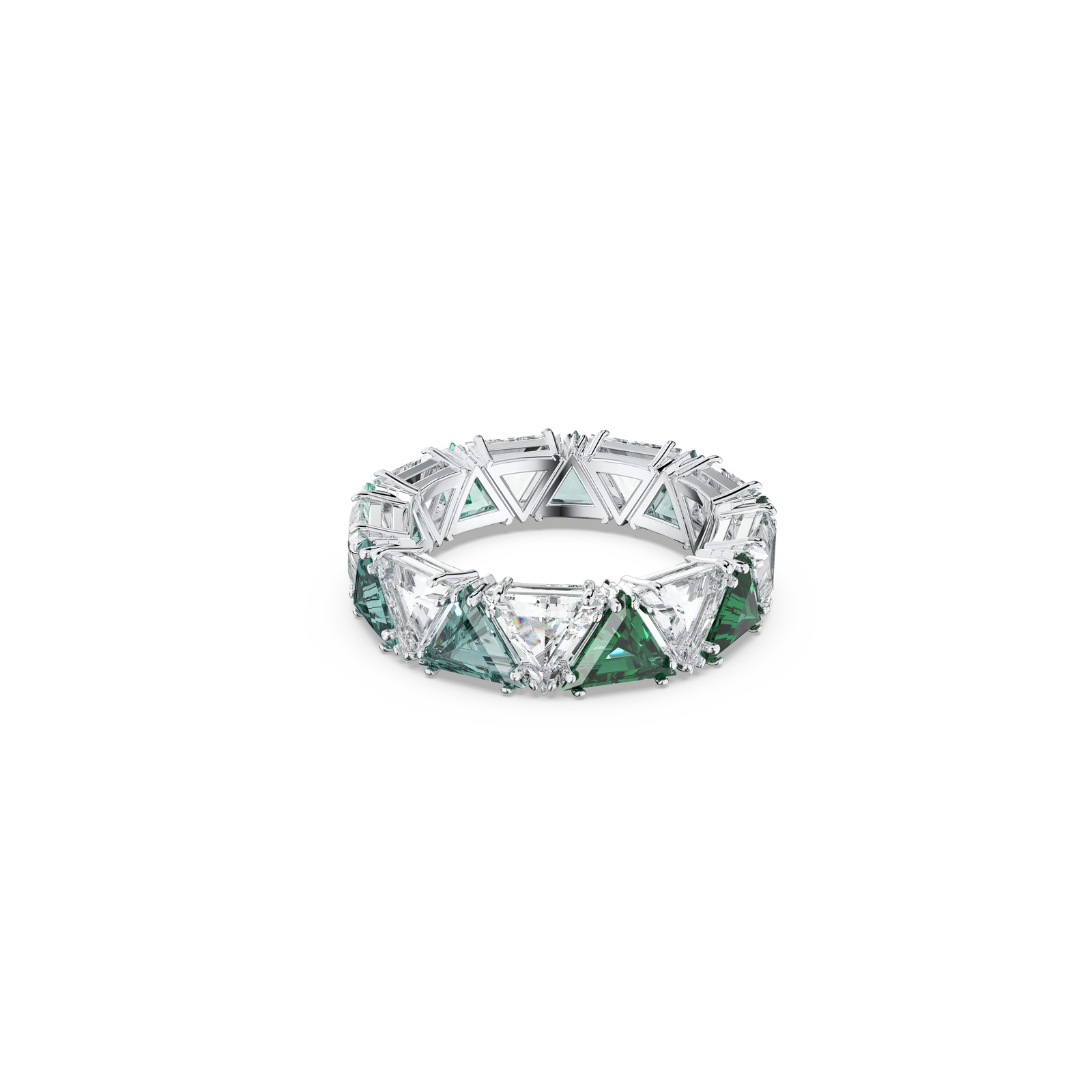 Swarovski Ortyx cocktail ring, Triangle cut, Green, Rhodium
