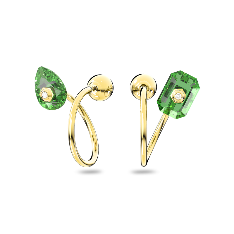 SWAROVSKI NUMINA DROP EARRINGS, ASYMMETRICAL DESIGN, MIXED CUTS, GREEN, GOLD-TONE PLATED 5613541