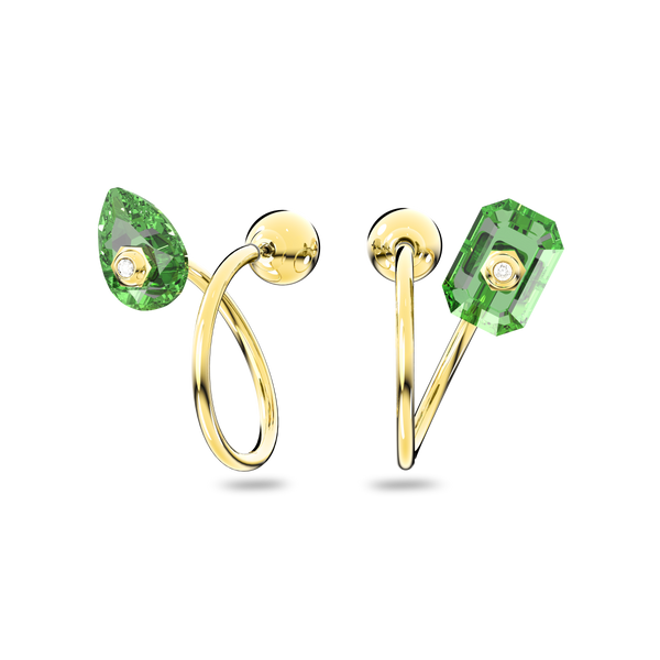 SWAROVSKI NUMINA DROP EARRINGS, ASYMMETRICAL DESIGN, MIXED CUTS, GREEN, GOLD-TONE PLATED 5613541