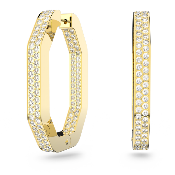 SWAROVSKI DEXTERA HOOP EARRINGS, OCTAGON SHAPE, LARGE, WHITE, GOLD-TONE PLATED 5618304