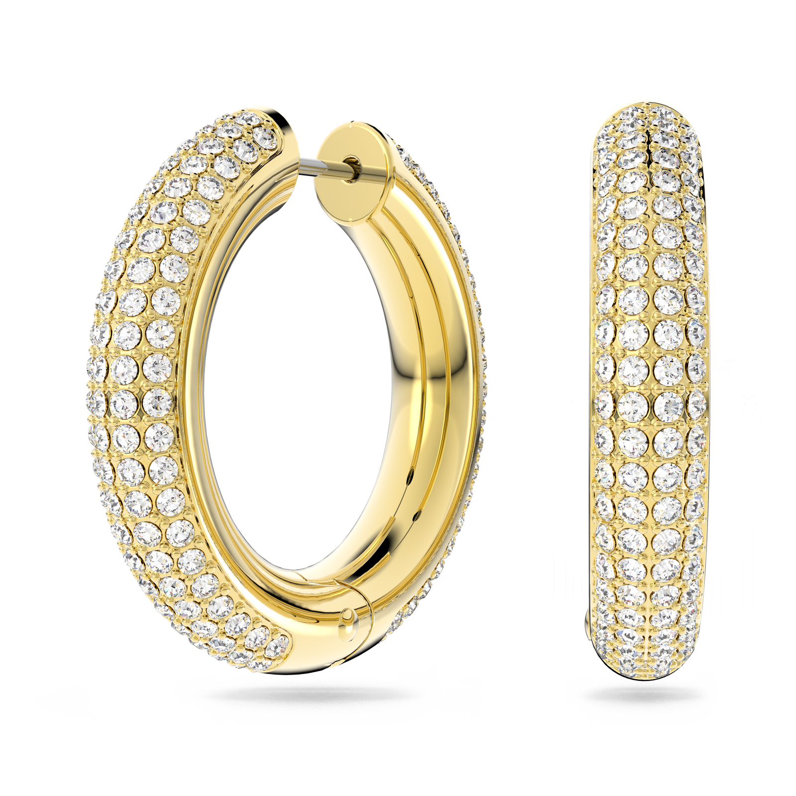 フェ Swarovski Dextera hoop earrings, Medium, White, Gold-tone
