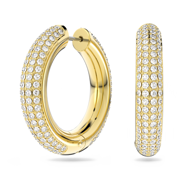 SWAROVSKI DEXTERA HOOP EARRINGS, MEDIUM, WHITE, GOLD-TONE PLATED 5618305