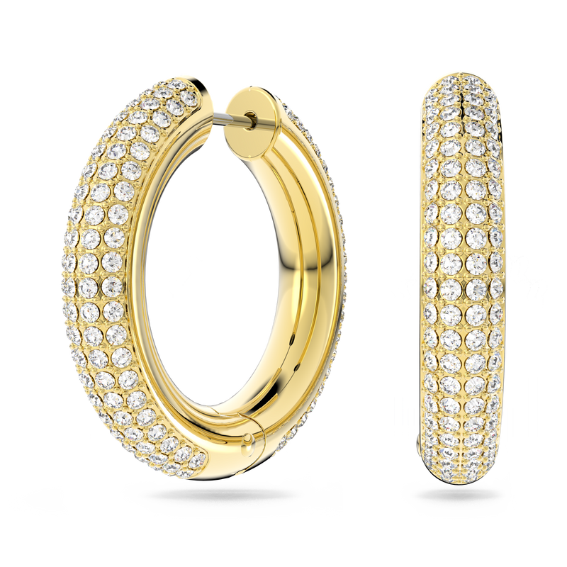 SWAROVSKI DEXTERA HOOP EARRINGS, MEDIUM, WHITE, GOLD-TONE PLATED 5618305