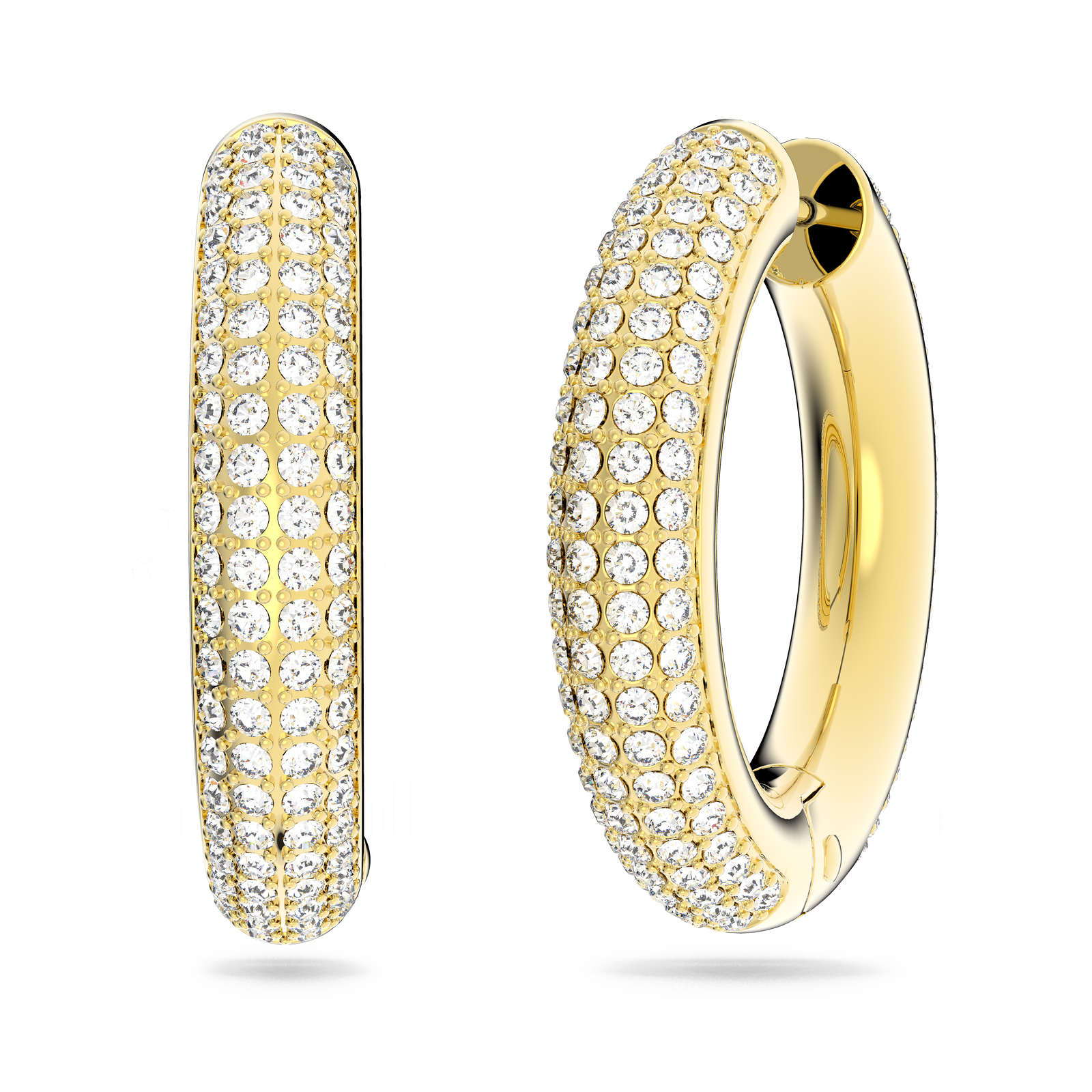 Swarovski Dextera hoop earrings, Medium, White, Gold-tone Swarovski Dextera hoop earrings, Medium, White, Gold-tone