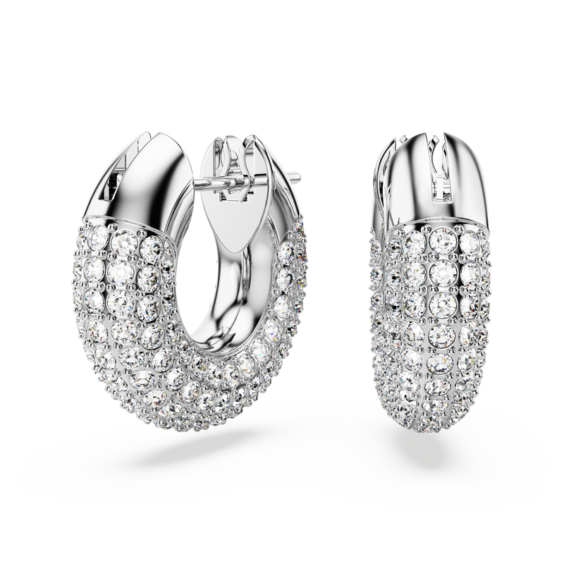 SWAROVSKI DEXTERA HOOP EARRINGS, SMALL, WHITE, RHODIUM PLATED 5618306