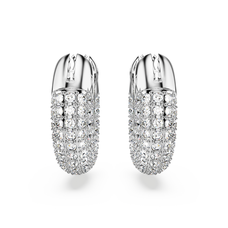 SWAROVSKI DEXTERA HOOP EARRINGS, SMALL, WHITE, RHODIUM PLATED 5618306