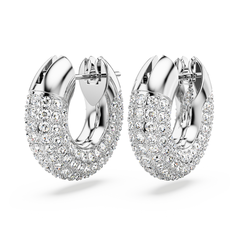 SWAROVSKI DEXTERA HOOP EARRINGS, SMALL, WHITE, RHODIUM PLATED 5618306