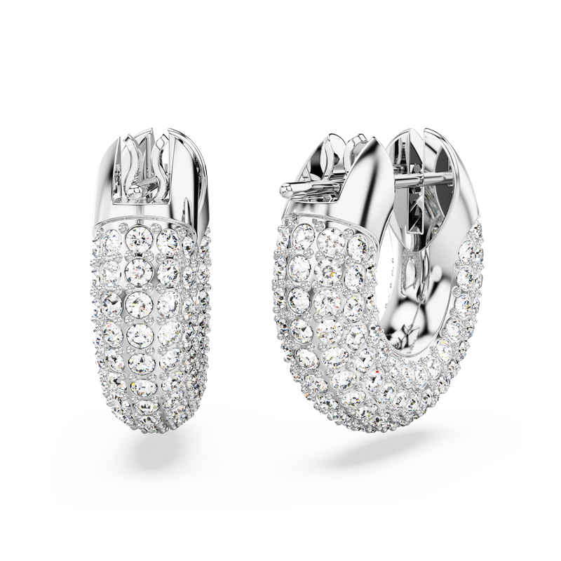 SWAROVSKI DEXTERA HOOP EARRINGS, SMALL, WHITE, RHODIUM PLATED 5618306