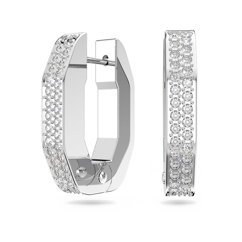 SWAROVSKI DEXTERA HOOP EARRINGS, OCTAGON SHAPE, SMALL, WHITE, RHODIUM PLATED 5618307