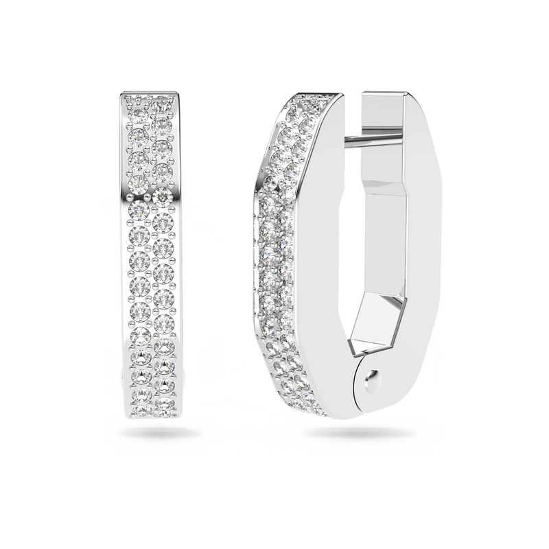 SWAROVSKI DEXTERA HOOP EARRINGS, OCTAGON SHAPE, SMALL, WHITE, RHODIUM PLATED 5618307