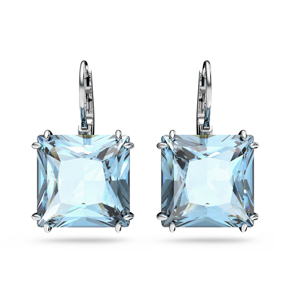 SWAROVSKI MILLENIA DROP EARRINGS, SQUARE CUT, BLUE, RHODIUM PLATED 5619472