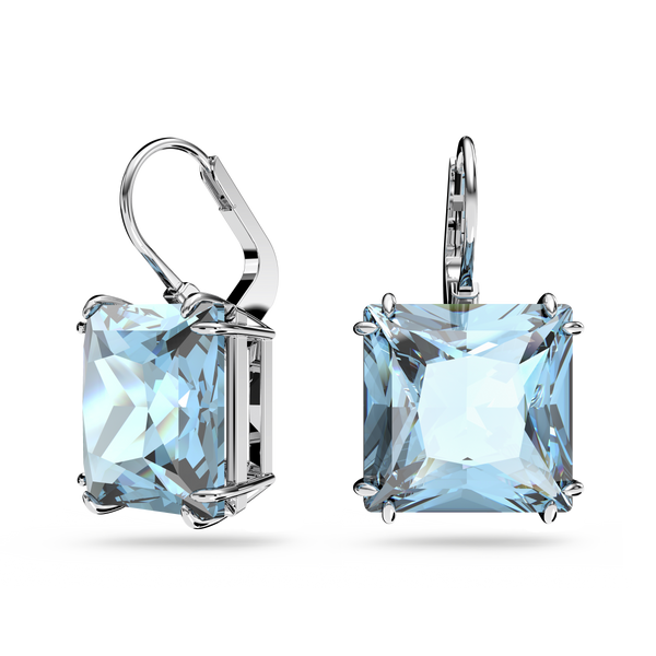 SWAROVSKI MILLENIA DROP EARRINGS, SQUARE CUT, BLUE, RHODIUM PLATED 5619472