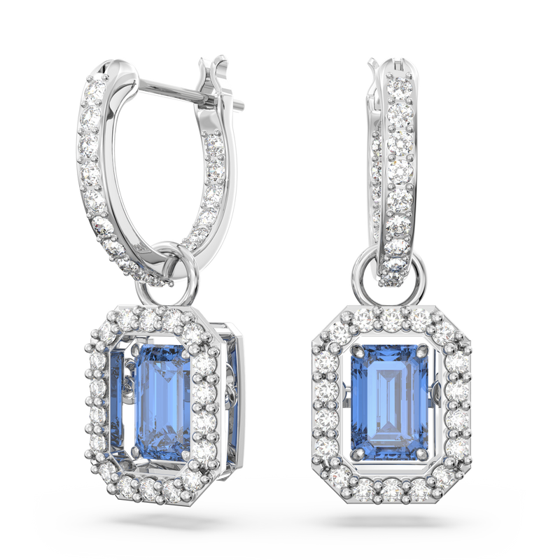 SWAROVSKI MILLENIA DROP EARRINGS, OCTAGON CUT, BLUE, RHODIUM PLATED 5619500