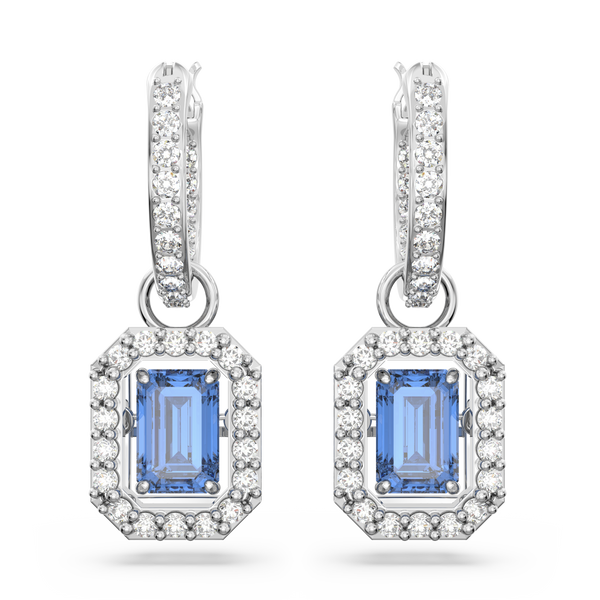 SWAROVSKI MILLENIA DROP EARRINGS, OCTAGON CUT, BLUE, RHODIUM PLATED 5619500