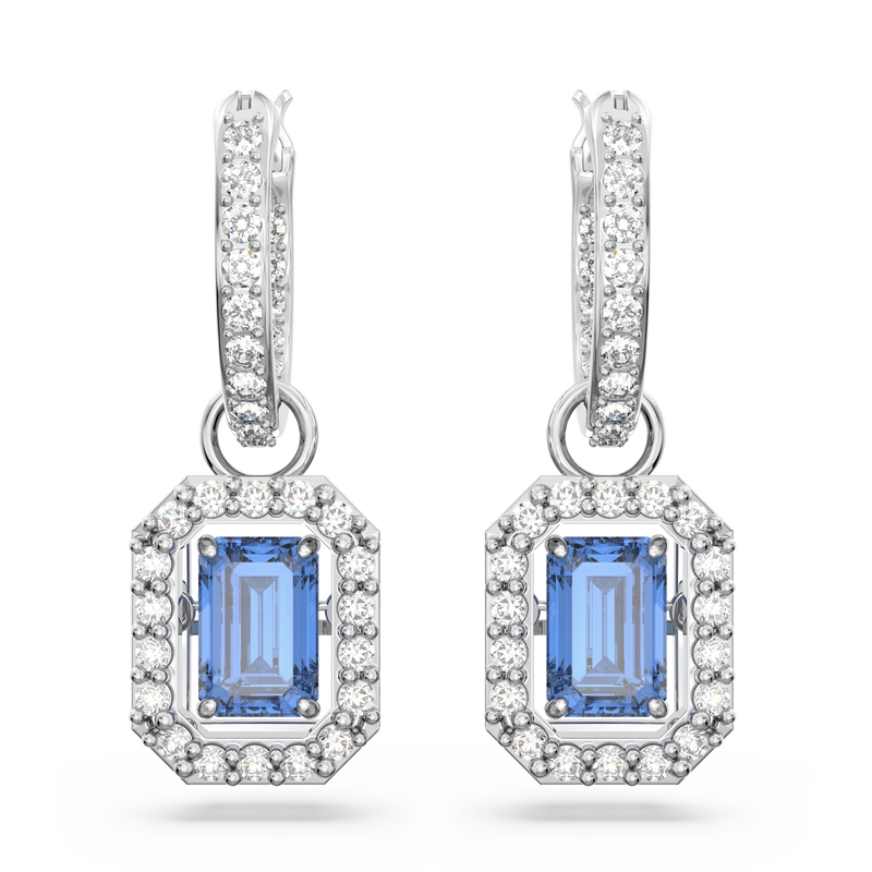 SWAROVSKI MILLENIA DROP EARRINGS, OCTAGON CUT, BLUE, RHODIUM PLATED 5619500