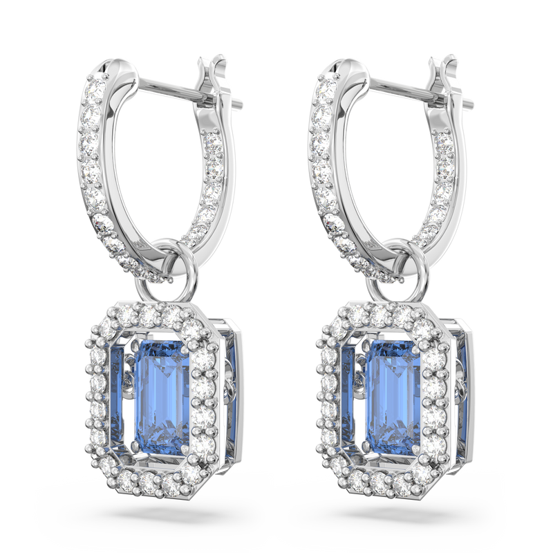 SWAROVSKI MILLENIA DROP EARRINGS, OCTAGON CUT, BLUE, RHODIUM PLATED 5619500