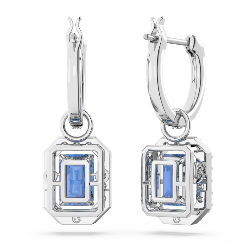 SWAROVSKI MILLENIA DROP EARRINGS, OCTAGON CUT, BLUE, RHODIUM PLATED 5619500