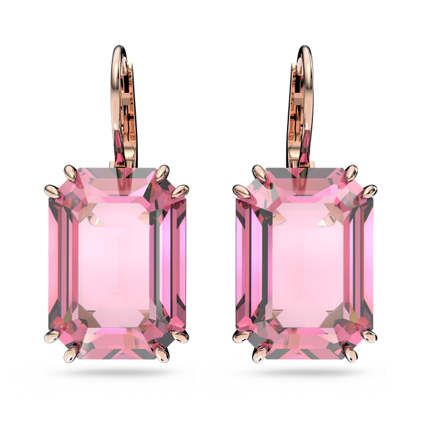 SWAROVSKI MILLENIA DROP EARRINGS, OCTAGON CUT, PINK, ROSE GOLD-TONE PLATED 5619502