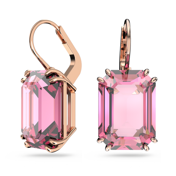 SWAROVSKI MILLENIA DROP EARRINGS, OCTAGON CUT, PINK, ROSE GOLD-TONE PLATED 5619502