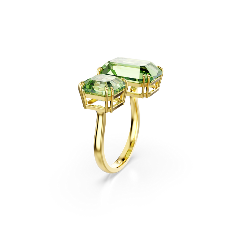 Swarovski Millenia open ring, Octagon cut, Green, Gold-tone plated ...