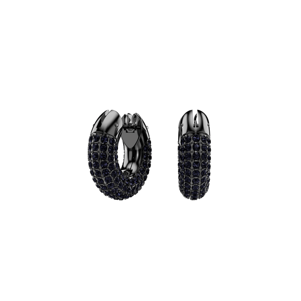 Swarovski Dextera hoop earrings, Small, Black, Ruthenium plated