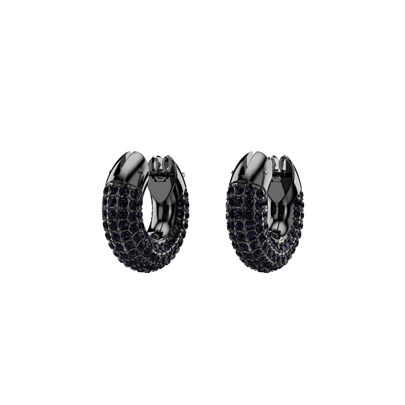 Swarovski Dextera hoop earrings, Small, Black, Ruthenium plated