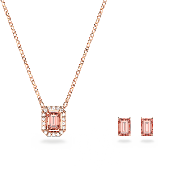 SWAROVSKI MILLENIA SET, OCTAGON CUT, PINK, ROSE GOLD-TONE PLATED 5620548