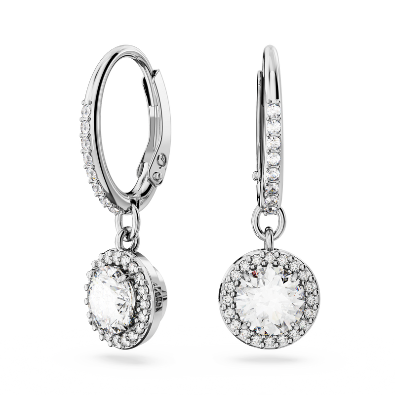 SWAROVSKI CONSTELLA DROP EARRINGS, ROUND CUT, PAVÉ, WHITE, RHODIUM PLATED 5636270