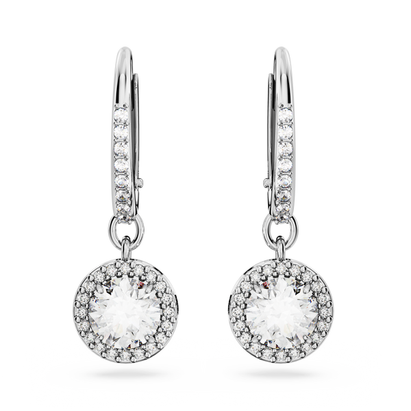 SWAROVSKI CONSTELLA DROP EARRINGS, ROUND CUT, PAVÉ, WHITE, RHODIUM PLATED 5636270