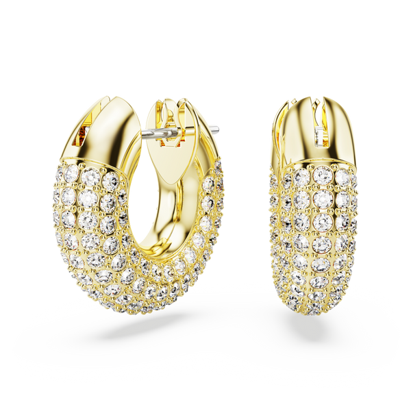 SWAROVSKI DEXTERA HOOP EARRINGS, SMALL, WHITE, GOLD-TONE PLATED 5636530