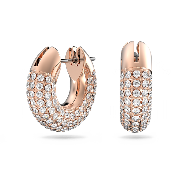 SWAROVSKI DEXTERA HOOP EARRINGS, SMALL, WHITE, ROSE GOLD-TONE PLATED 5636531