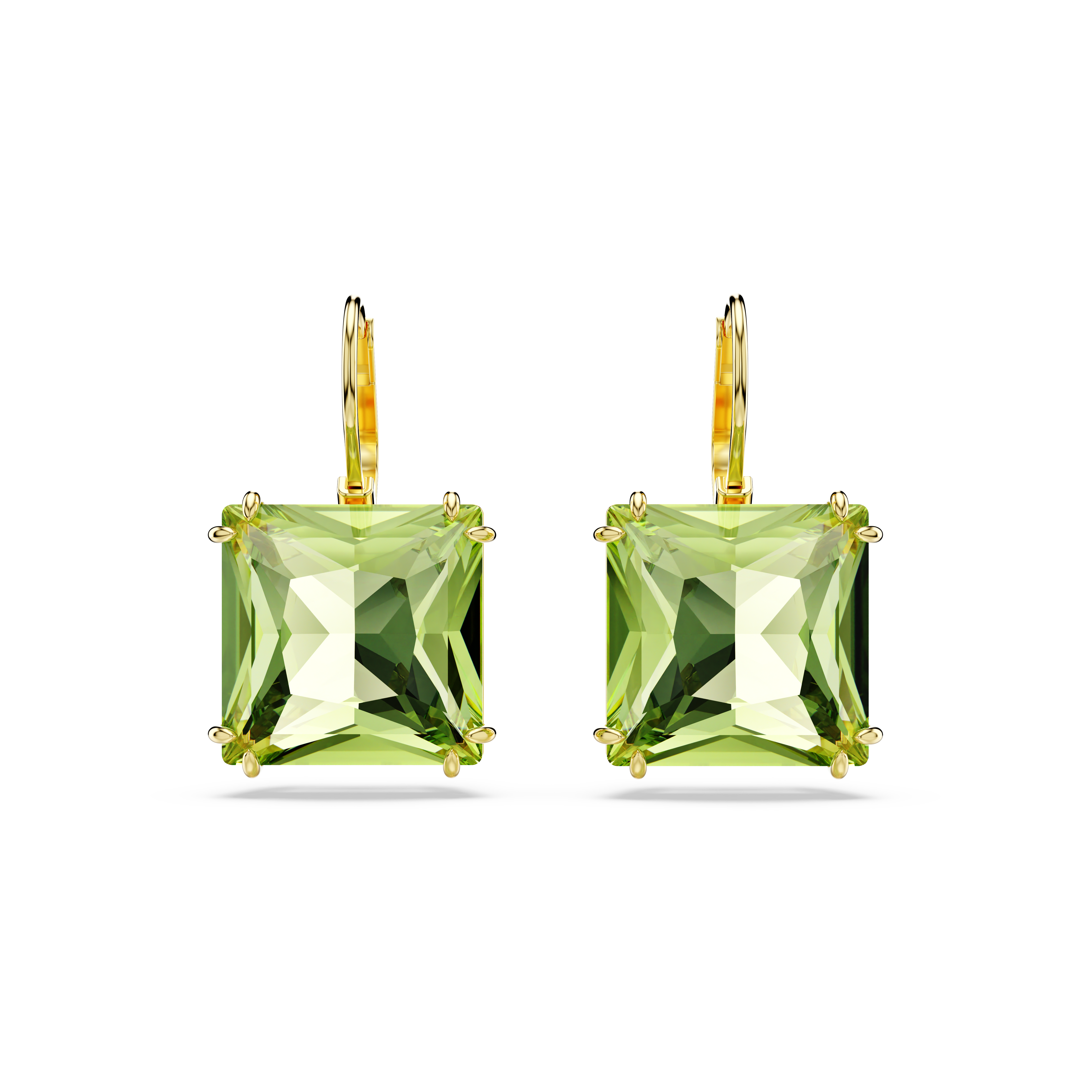 Swarovski Millenia drop earrings, Square cut, Green, Gold-tone plated ...