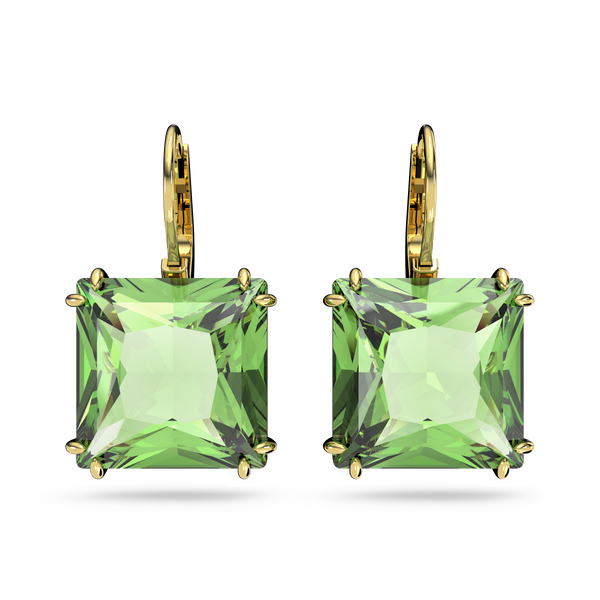 SWAROVSKI MILLENIA DROP EARRINGS, SQUARE CUT, GREEN, GOLD-TONE PLATED 5636564