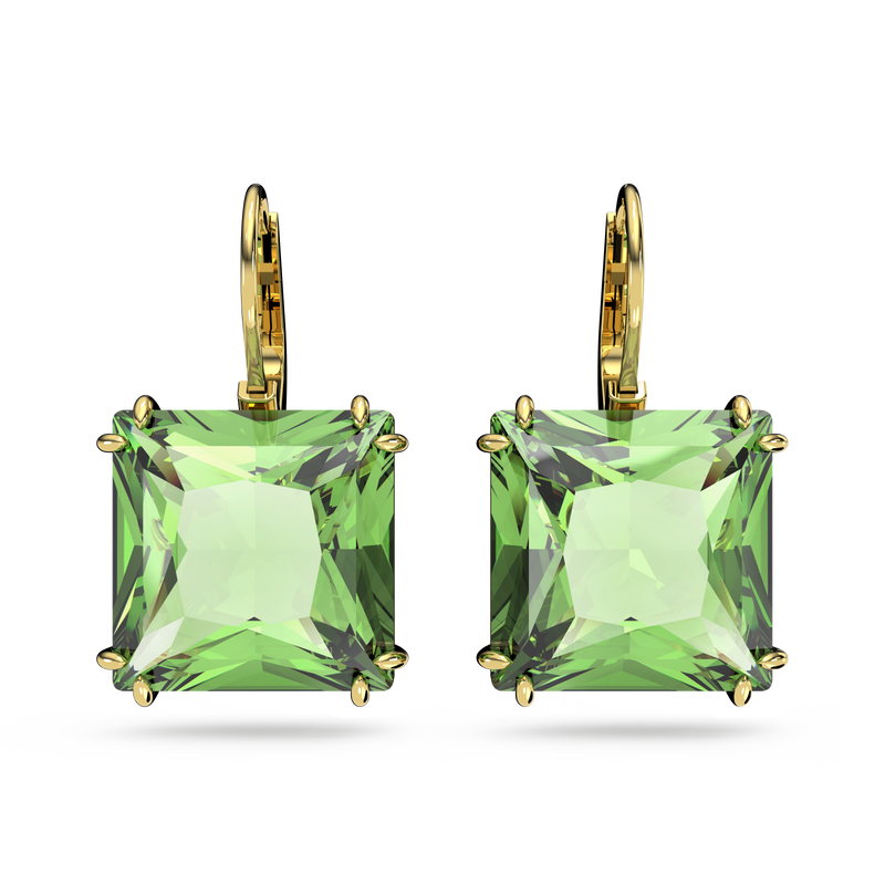 SWAROVSKI MILLENIA DROP EARRINGS, SQUARE CUT, GREEN, GOLD-TONE PLATED 5636564