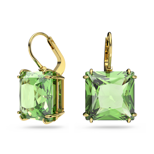 SWAROVSKI MILLENIA DROP EARRINGS, SQUARE CUT, GREEN, GOLD-TONE PLATED 5636564