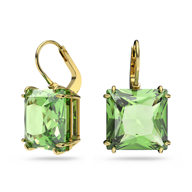 SWAROVSKI MILLENIA DROP EARRINGS, SQUARE CUT, GREEN, GOLD-TONE PLATED 5636564