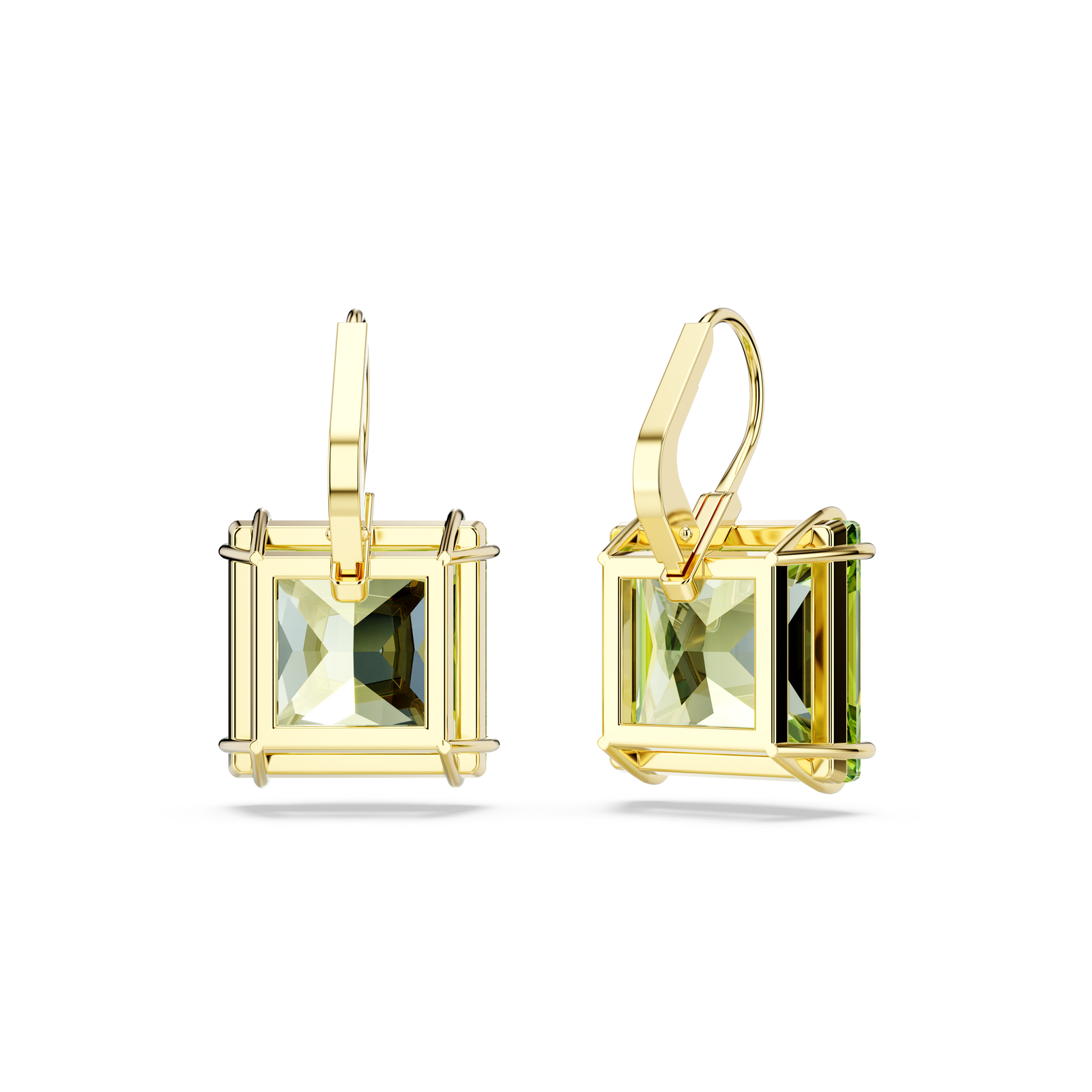 Swarovski Millenia drop earrings, Square cut, Green, Gold-tone