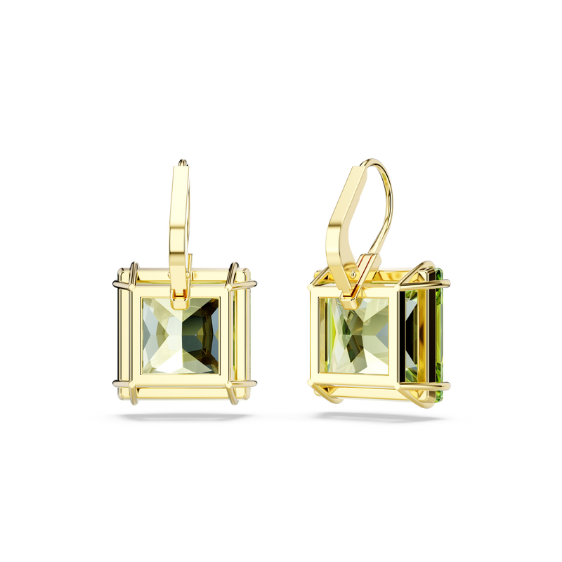 Swarovski Millenia drop earrings, Square cut, Green, Gold-tone