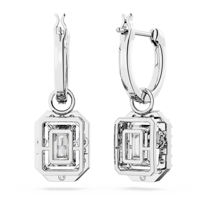 Swarovski Una drop earrings, Octagon cut, White, Rhodium plated 5638495 ...