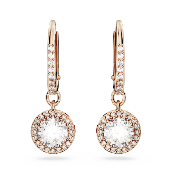 SWAROVSKI CONSTELLA DROP EARRINGS, ROUND CUT, PAVÉ, WHITE, ROSE GOLD-TONE PLATED 5638769