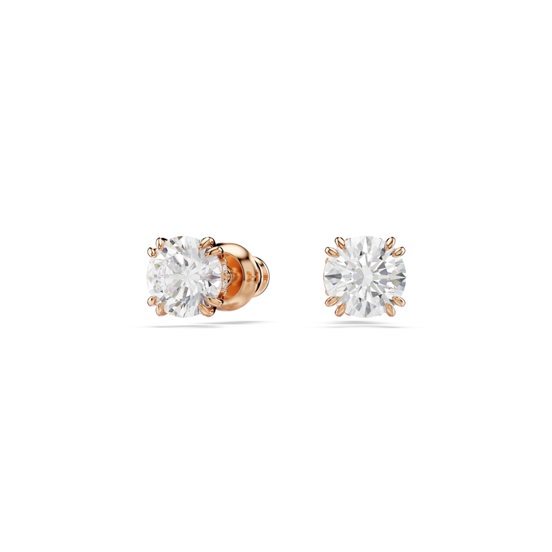 Swarovski Stilla stud earrings, Round cut, White, Rose gold-tone plated ...