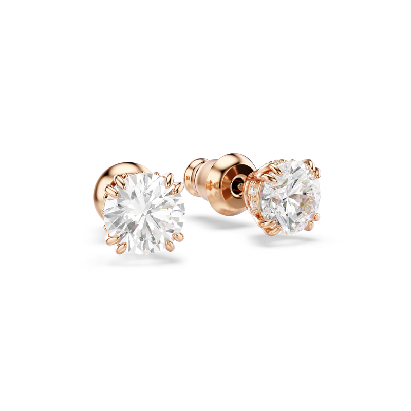 Swarovski Stilla stud earrings, Round cut, White, Rose gold-tone plated ...