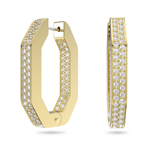 SWAROVSKI DEXTERA HOOP EARRINGS, OCTAGON SHAPE, MEDIUM, WHITE, GOLD-TONE PLATED 5639098