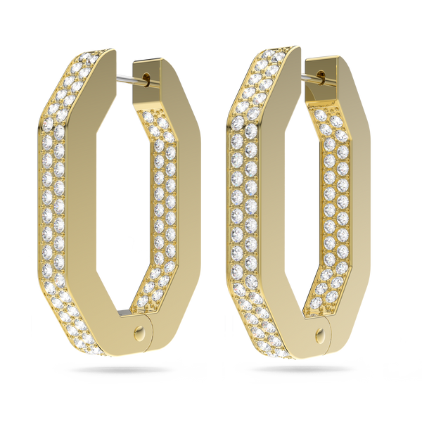 SWAROVSKI DEXTERA HOOP EARRINGS, OCTAGON SHAPE, MEDIUM, WHITE, GOLD-TONE PLATED 5639098